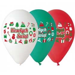Balony Wesołych Świąt Boże Narodzenie 5 szt 30 cm